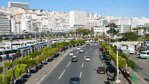 High-angle view of Tafourah bus station in Algiers city. Algeria. photo