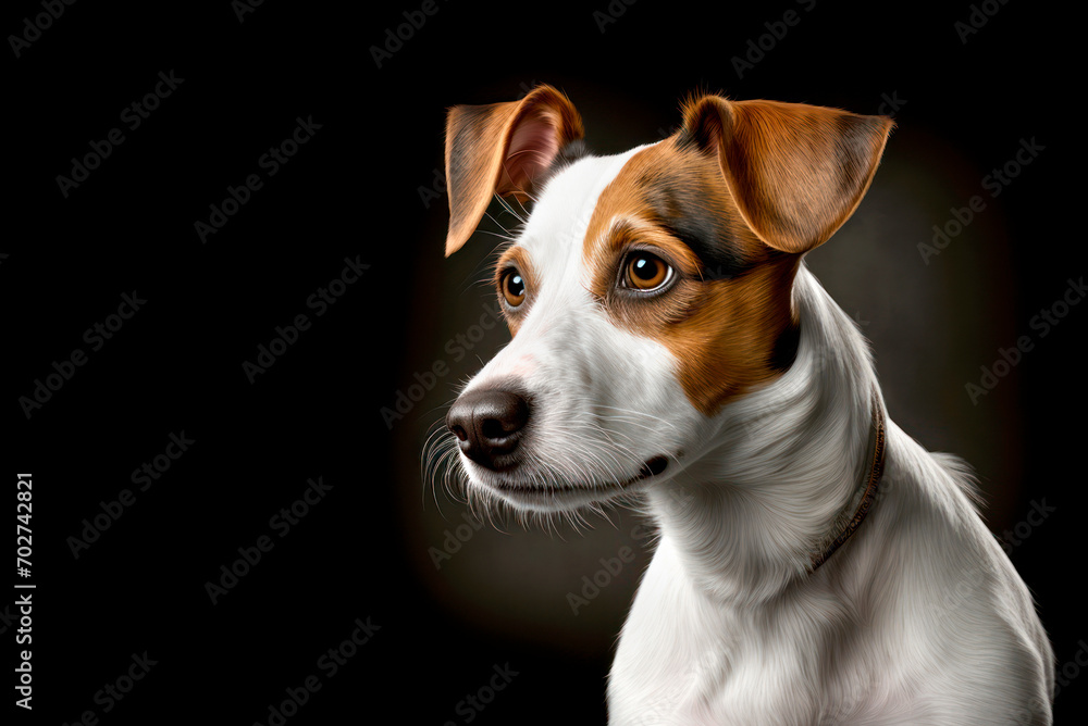 Portrait of a Jack Russell Terrier on a dark green background,