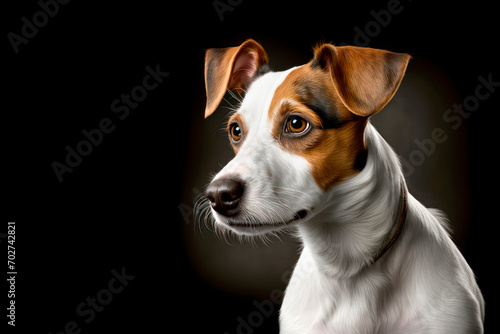 Portrait of a Jack Russell Terrier on a dark green background, © Vero