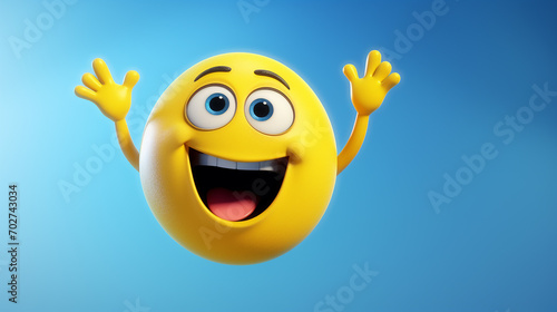 Funny Happy Emoticon Face Raising Hands 3d Rendering emoji