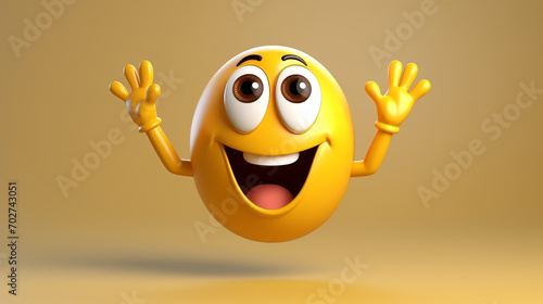Funny Happy Emoticon Face Raising Hands 3d Rendering emoji on yellow background