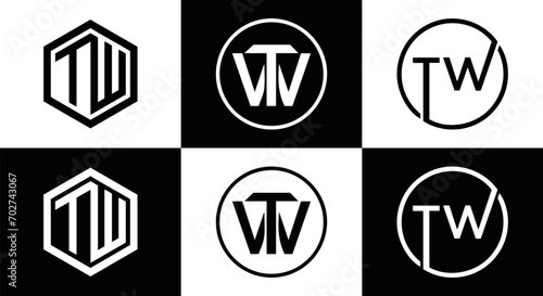 TW logo. TW set , T W design. White TW letter. TW, T W letter logo design. Initial letter TW letter logo set, linked circle uppercase monogram logo. T W letter logo vector design.	
