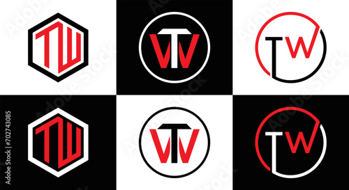 TW logo. TW set , T W design. White TW letter. TW, T W letter logo design. Initial letter TW letter logo set, linked circle uppercase monogram logo. T W letter logo vector design.	
