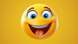 Happy Funny Emoticon Character Face Expression on yellow background. 3d Render emoticon illustration
