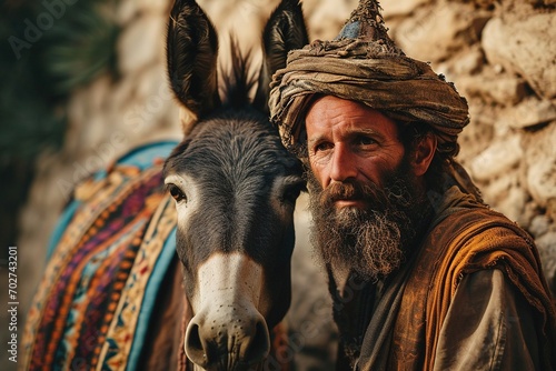 Balaam speak with donkey, Bible story. photo