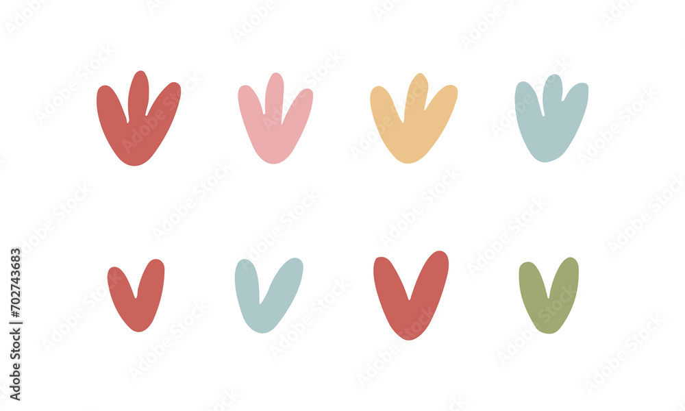 vector set of flower icons with petals in the form of hearts in different pastel colors on a white background. vector set of flower icons with petals in the form of hearts in different pastel colors on a white background.