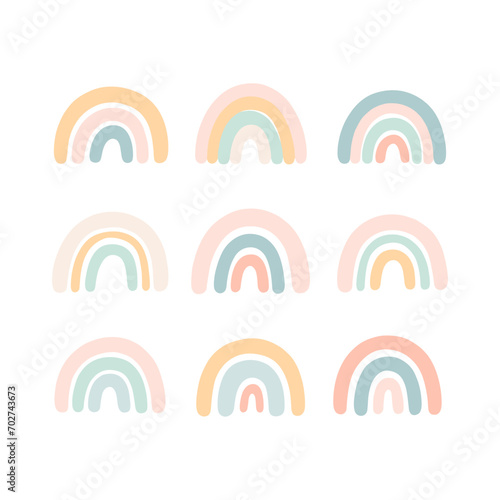 A collection of fun rainbow icons in pastel colors on a light background