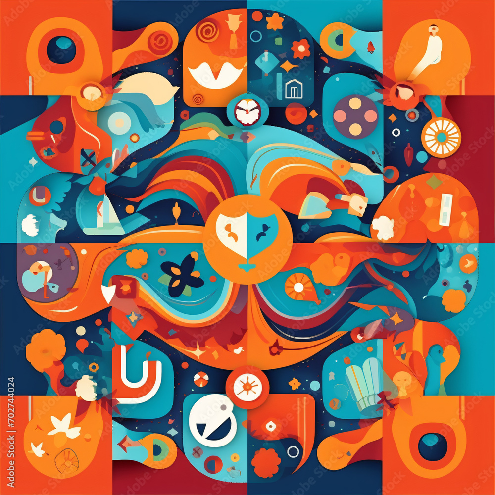 Fototapeta premium Colorful socialmedia pictures of society, human beeing and nature
