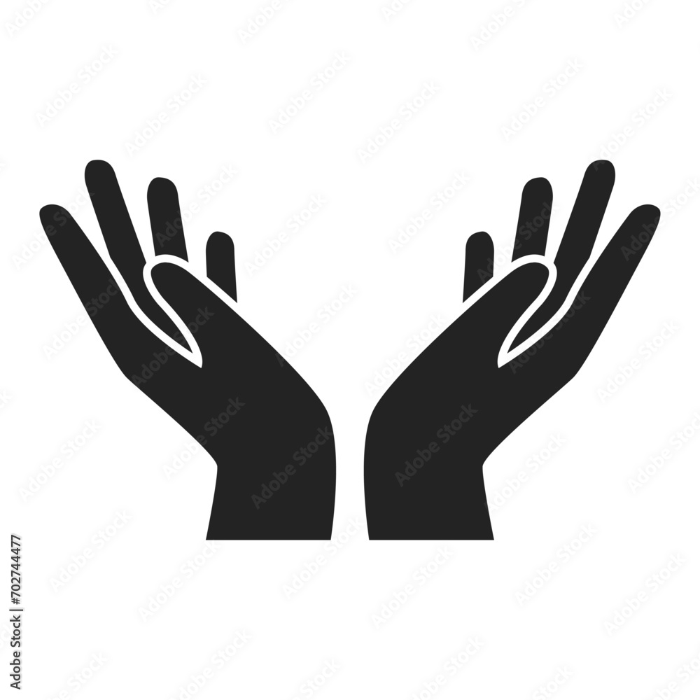 Black hand icon with palm up isolated on white background vector illustration Black hand icon with palm up isolated on white background vector illustration