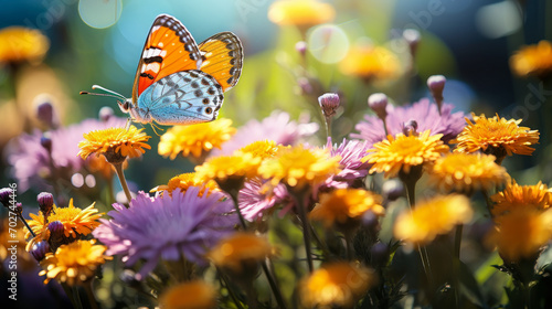Joyful Summer Meadow: Santolina Flowers and Butterflies Dance Under the Sunlight in Vivid Macro Beauty © Bartek