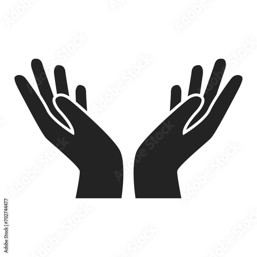 Black hand icon with palm up isolated on white background vector illustration