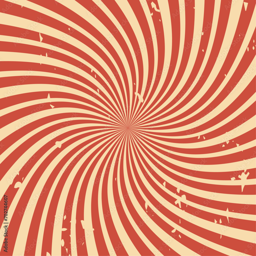 Abstract red retro swirl burst. Radial rays pattern. Carnival background Radial rays background. Brightly striped perspective with waves and swirls. Vector