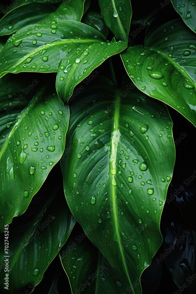 Fototapeta premium green leaves of Red crape ginger with Droplet