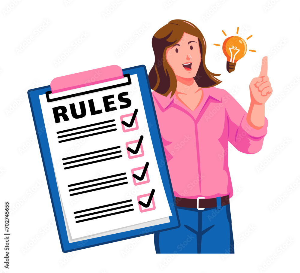 A businesswoman holding clipboard with checklist and light blub A businesswoman holding clipboard with checklist and light blub