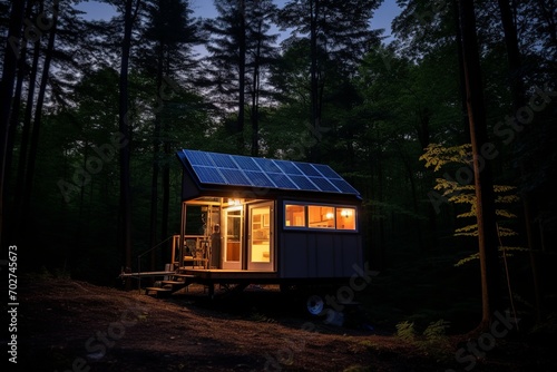 Wallpaper Mural This cutting-edge, eco-friendly home features solar panels, an energy-saving design with clean lines, nestled within a sustainable garden and outdoor seating area. Torontodigital.ca