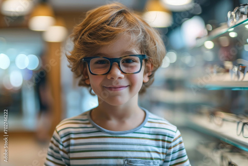Gleeful Kid with Spectacles at Optician Store