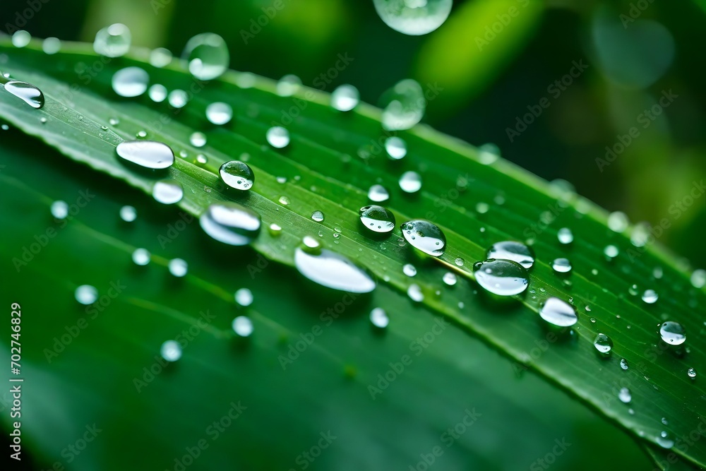 Captivate the essence of a refreshing rain shower with high-definition photography of transparent raindrops adorning a lush green leaf, HD. Captivate the essence of a refreshing rain shower with high-definition photography of transparent raindrops adorning a lush green leaf, HD.