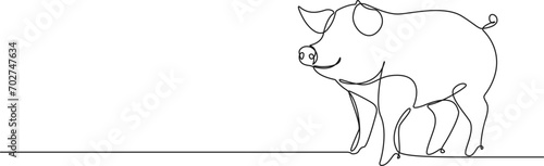 continuous single line drawing of domestic pig, line art vector illustration