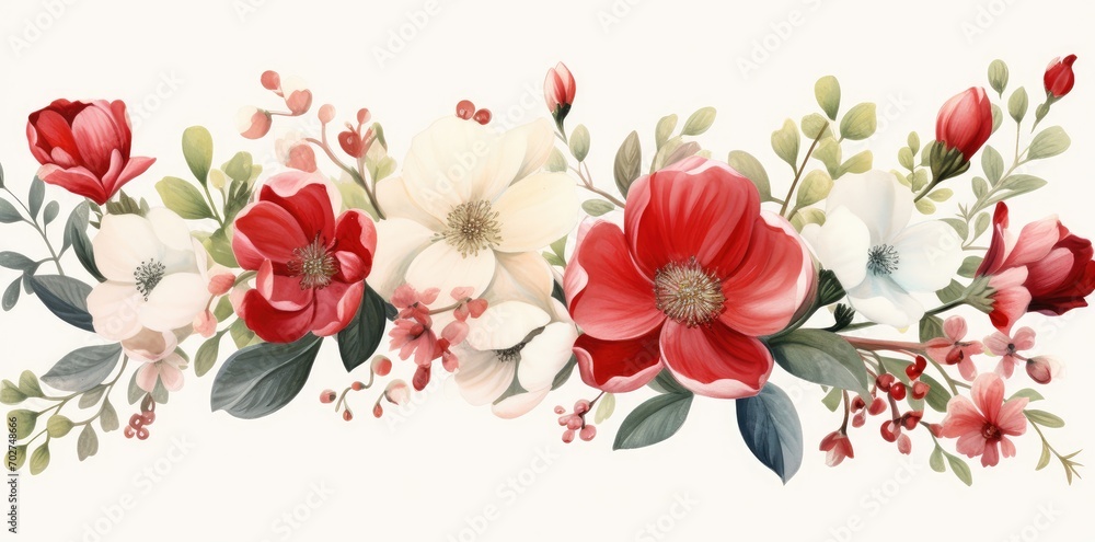 Vibrant Watercolor Poppy Border Art - A Symphony of Red in Bloom. Generative AI