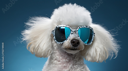White poodle dog breed wear sunglasses © Crazy boy