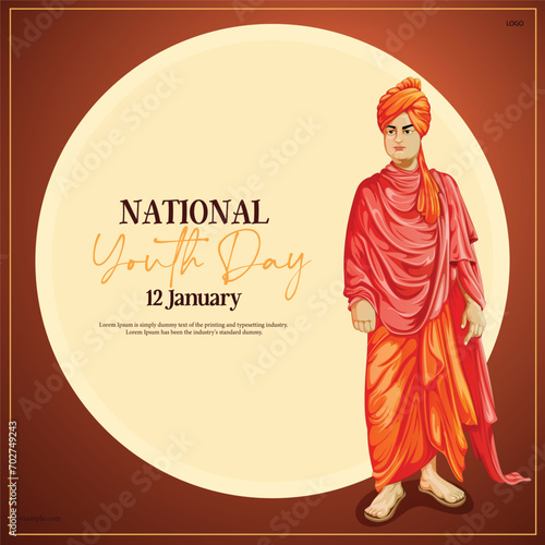 Vector illustration Swami Vivekananda Jayanti National Youth Day Post Banner Template photo