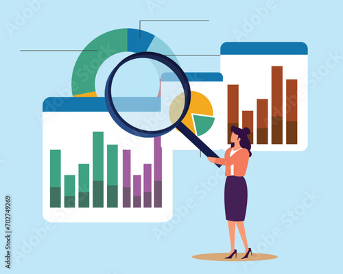Analyze data, financial research analytics, data analysis, chart and graph or diagram, database report or predictive visualization concept