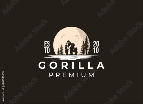 Silhouette of gorilla logo, minimalist gorilla logo design