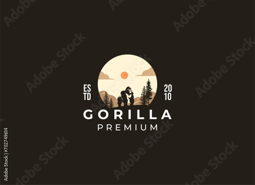 Silhouette of gorilla logo, minimalist gorilla logo design