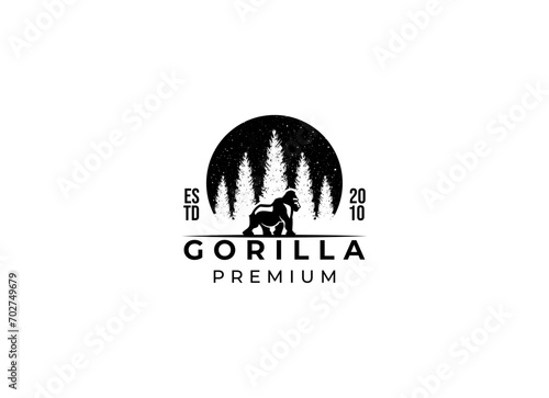 Vintage Gorilla Logo Design, silhouette of gorilla logo