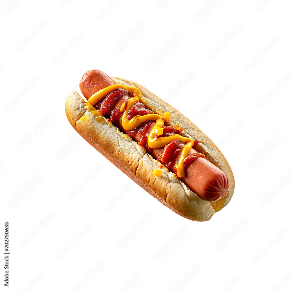 Food photo of a Hot dog isolated on white transparent background, PNG, realistic 3d Food photo of a Hot dog isolated on white transparent background, PNG, realistic 3d