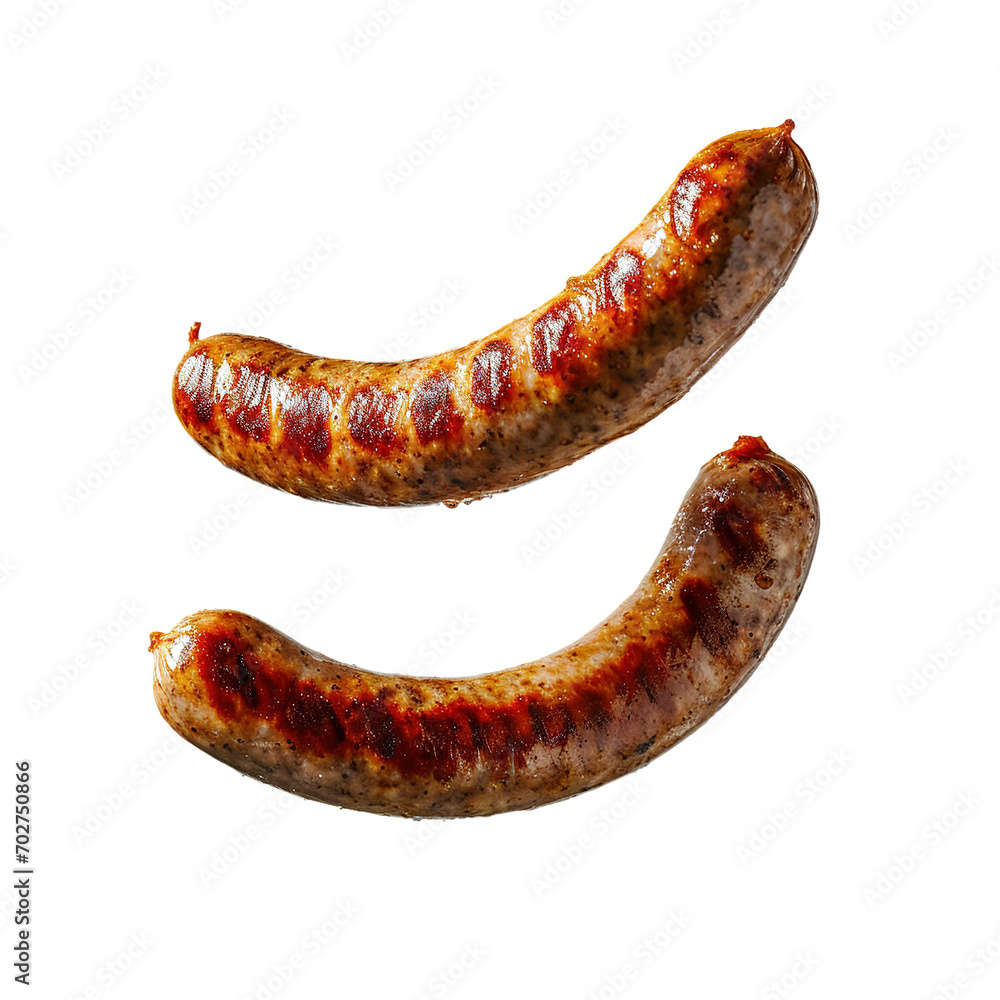 Food photo of meat Sausages isolated on white transparent background, PNG, realistic 3d Food photo of meat Sausages isolated on white transparent background, PNG, realistic 3d