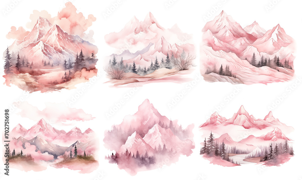 custom made wallpaper toronto digitalWatercolor mountain landscapes in pink tones