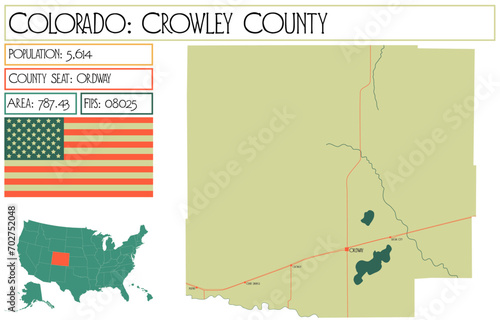 Large and detailed map of Crowley County in Colorado USA.
