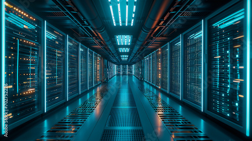 Futuristic data center network, server room