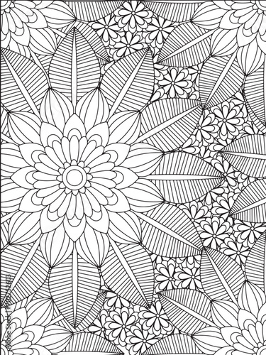 Abstract background doodle floral pattern in black and white. A page for coloring book  fascinating and relaxing job for children and adults. Zentangl