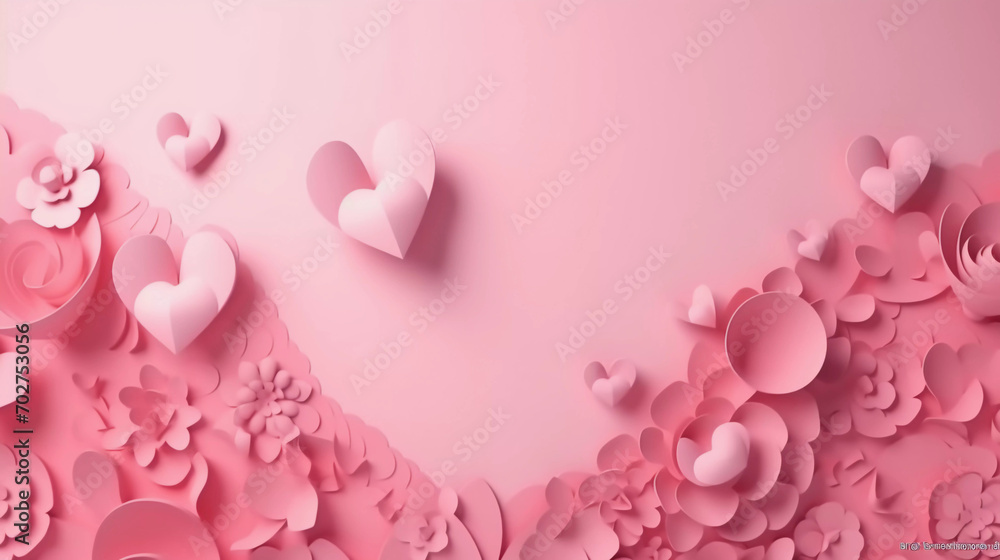 Paper cut style Valentine's Day pink background with hearts.
