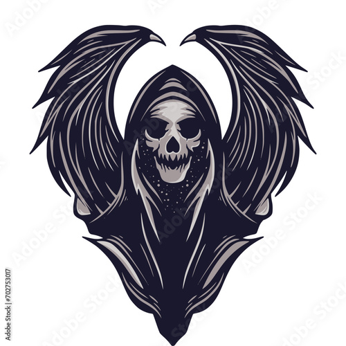 Grim Reaper Illustration Digital Drawing Vector, Horror Darkness Art