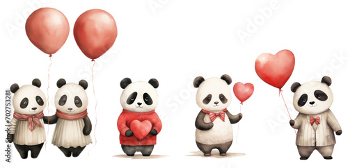 Wallpaper Mural Cute pandas with red hearts. Watercolor Valentines Day clipart Torontodigital.ca