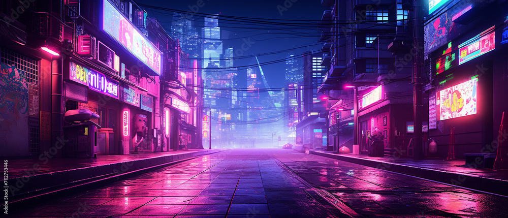 Vibrant neon lights illuminate a bustling city street, evoking a lively, urban-inspired nocturnal atmosphere.