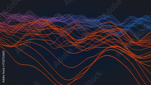 Moving and progressing waveform of joined dots - 3d illustration photo