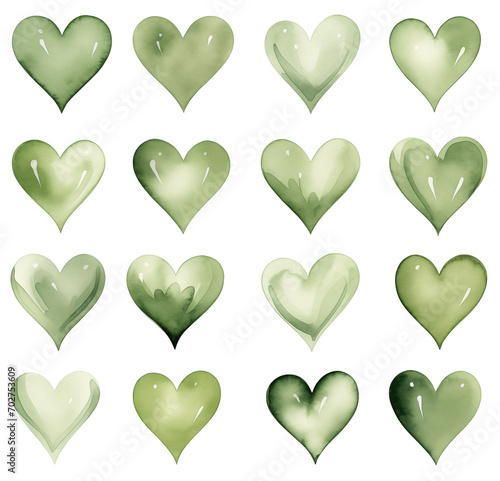 Wallpaper Mural Green watercolor hearts. Valentines Day clipart Torontodigital.ca