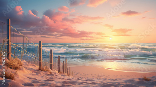 Tranquil Sunset Seascape with Gentle Beach Waves for Relaxing Visuals © Linus