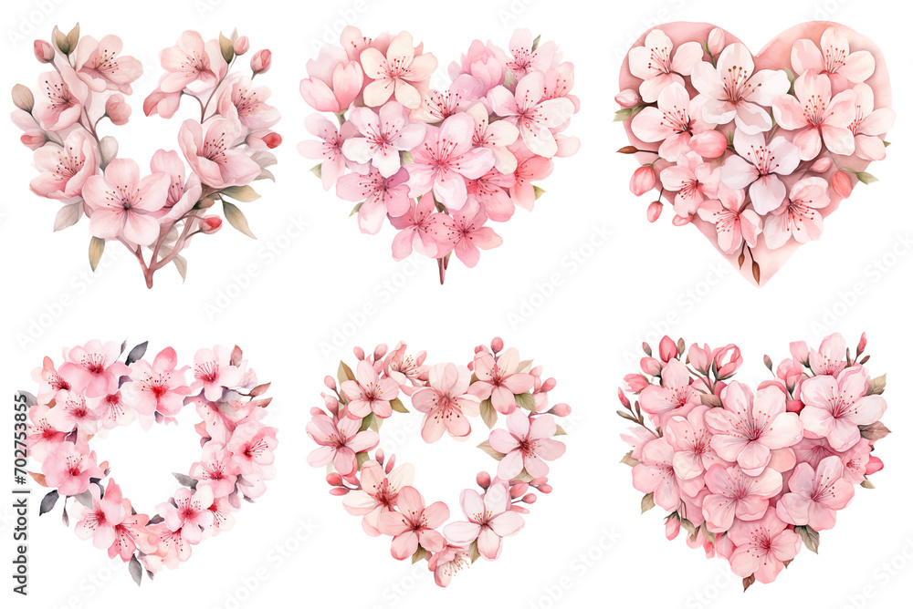 custom made wallpaper toronto digitalCherry blossom hearts, wreath - watercolor Valentines Day set