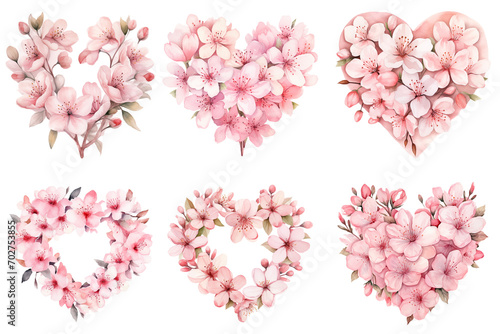 Wallpaper Mural Cherry blossom hearts, wreath - watercolor Valentines Day set Torontodigital.ca