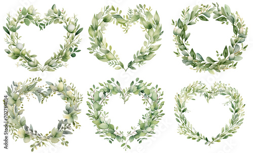Wallpaper Mural Greenery heart wreaths, watercolor set Torontodigital.ca