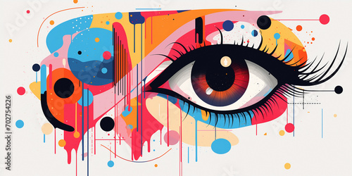 Abstract composition of facial elements with vibrant colors. Face illustration creatively designed with vibrant geometric shapes in pop and cubist fashion.