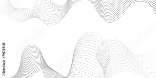 Abstract grey, white smooth element swoosh speed wave modern stream background. Wave with lines created using blend tool. Abstract frequency sound wave lines and twisted curve lines background. photo