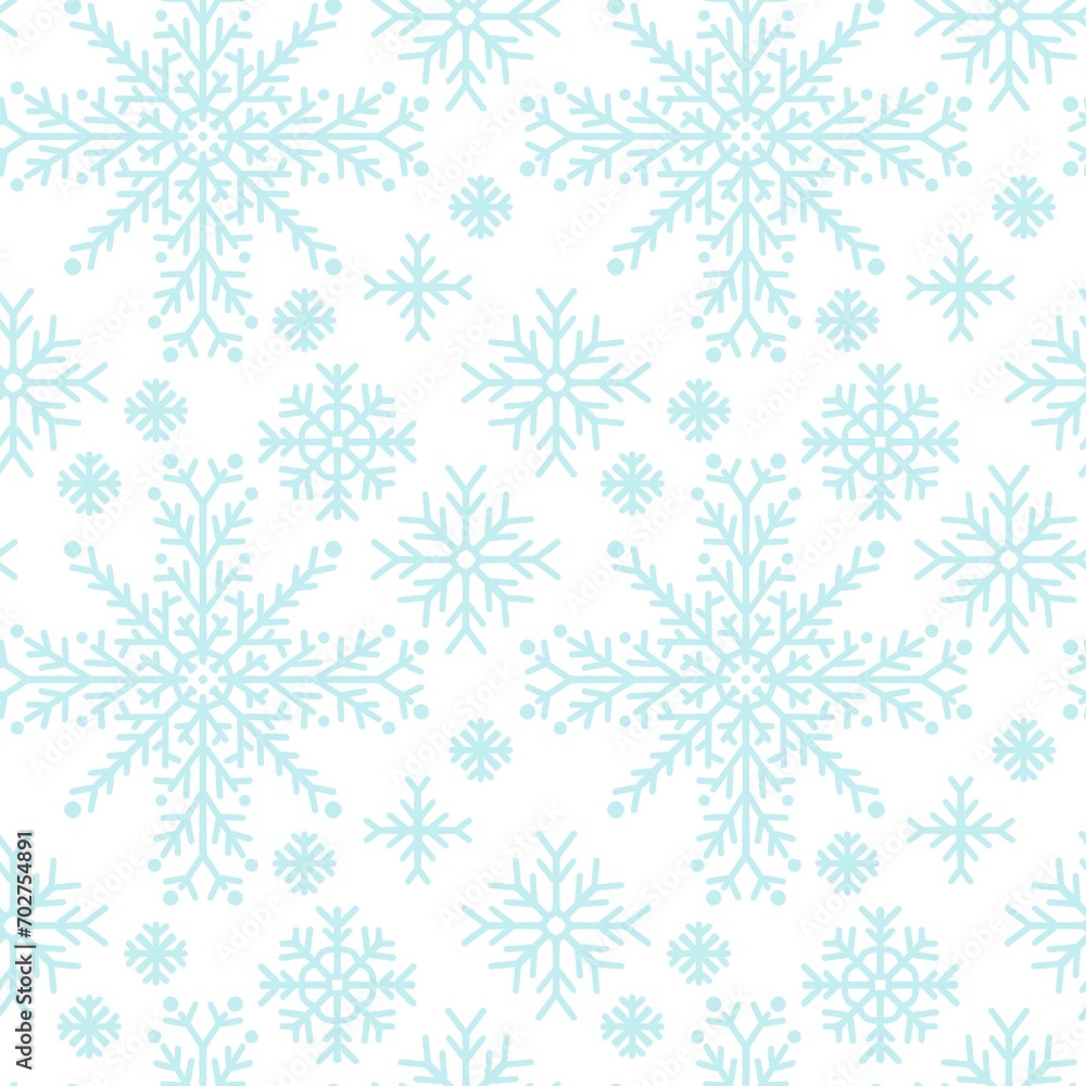 Seamless abstract pattern with snowflakes. Blue, white. Christmas, New Year. Ornament. Designs for textile fabrics, wrapping paper, background, wallpaper, cover.