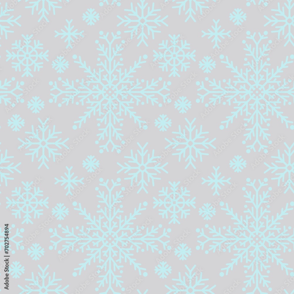 Seamless abstract pattern with snowflakes. Blue, grey. Christmas, New Year. Ornament. Design for textile fabrics, wrapping paper, background, wallpaper, cover. Seamless abstract pattern with snowflakes. Blue, grey. Christmas, New Year. Ornament. Design for textile fabrics, wrapping paper, background, wallpaper, cover.