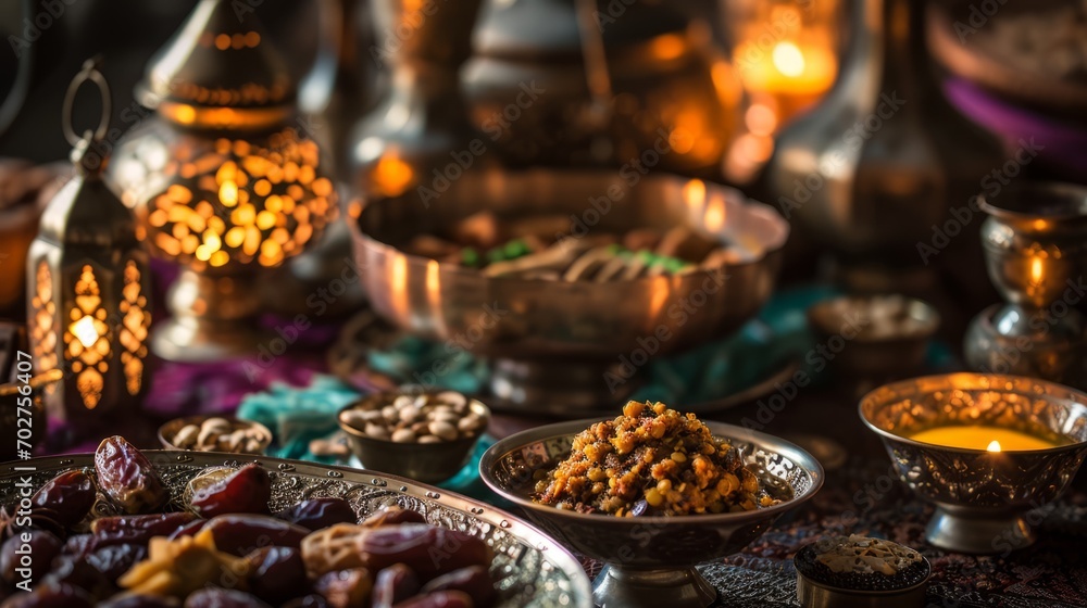 Eid al-Fitr celebrations. Table with traditional food.